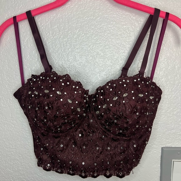 Windsor Tops Rhinestoned Beaded Crop Bustier Poshmark